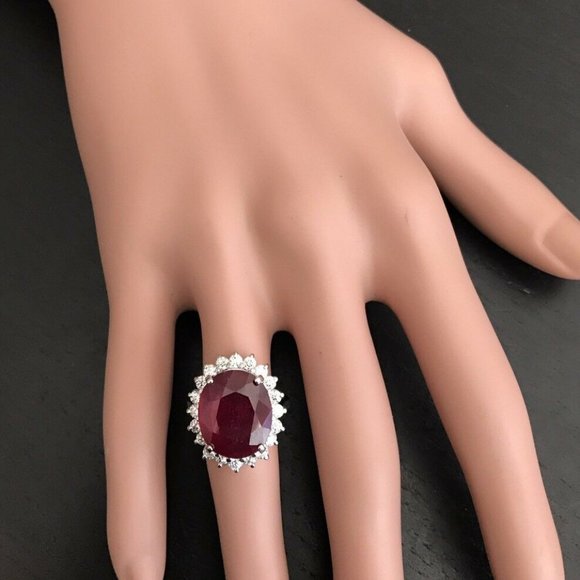 5.50Ct Oval Cut Natural Red Ruby & Diamond 100% Real 14k  14.05 Ct Natural Red Ruby & Diamond 14KW Gold Ring